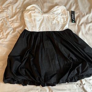 Colour block cocktail dress white bow on chest